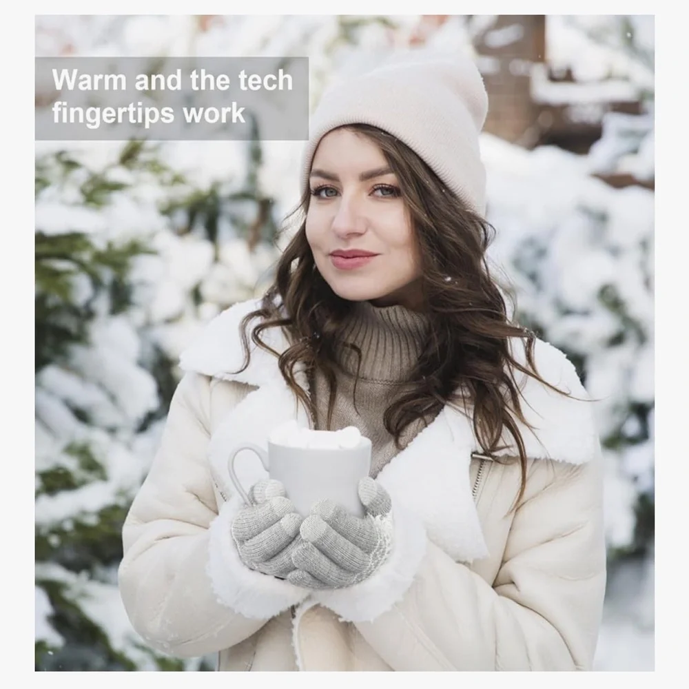🆕 3 Pairs Touch Screen Gloves Snow Flower, Warm Knit Winter Gloves